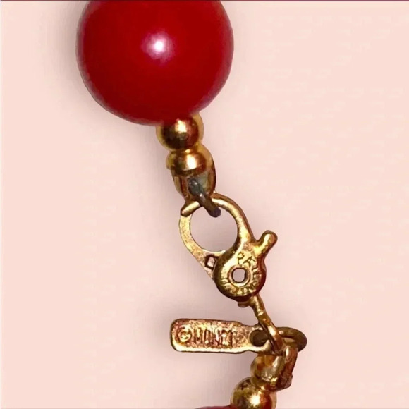 Vintage Monet Red Gold Plastic Bead Necklaces Lot of 2 - Picture 5 of 7
